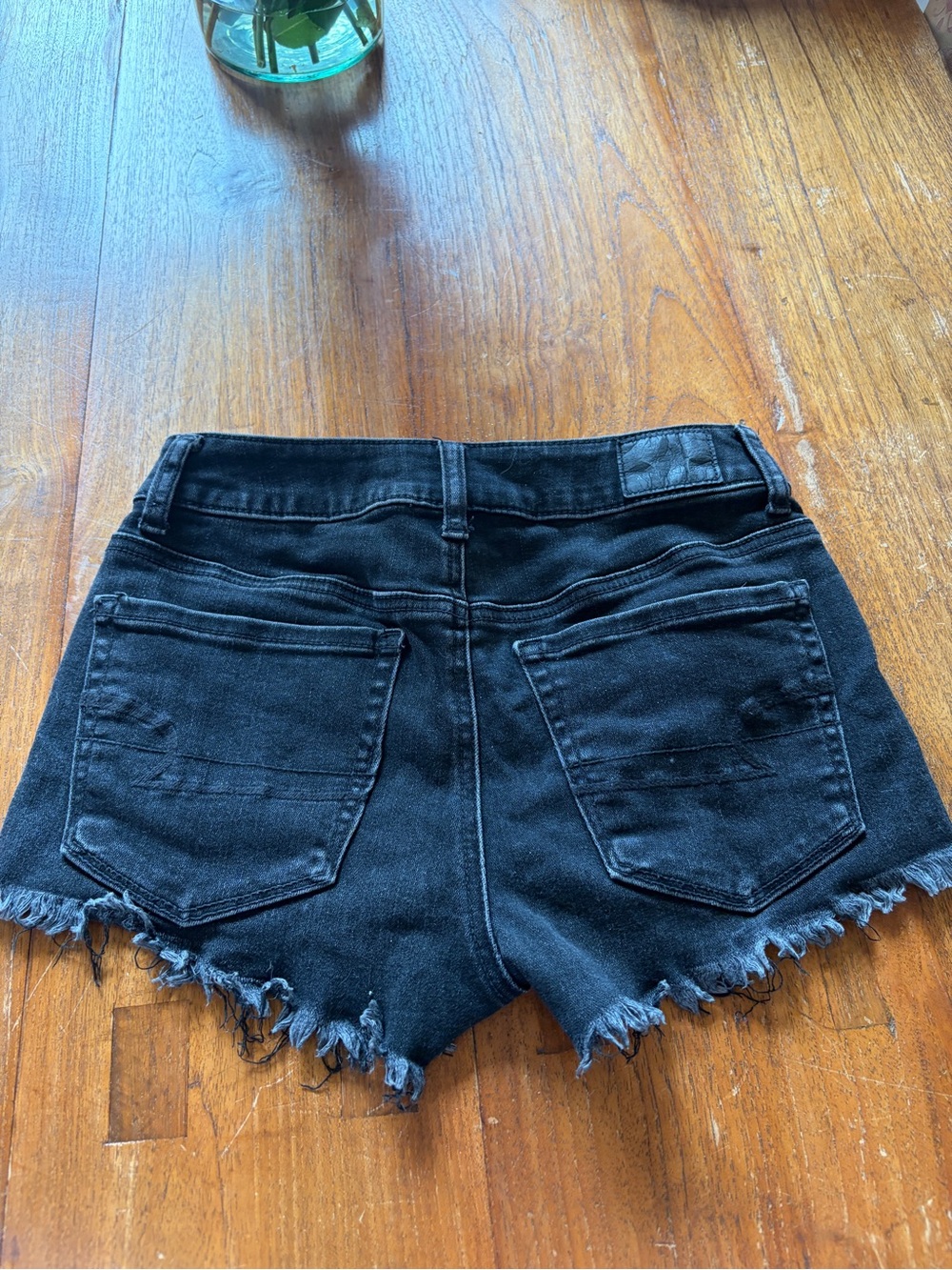 American Eagle Outfitters Black Denim Lace-Appliqué Cutoff Shorts - Picture 4 of 7